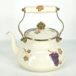 Villa Grande Enameled Hand Painted Teapot Kettle Tabletops Unlimited Grape Vine